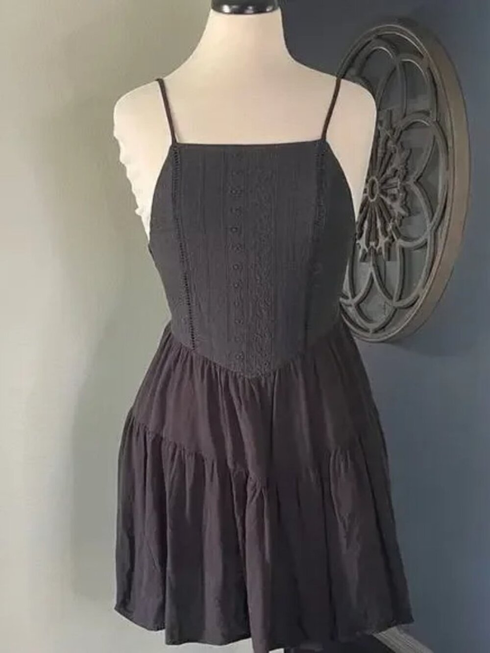 Wild Fable Black Spaghetti Strap Dress with Embroidered Bodice